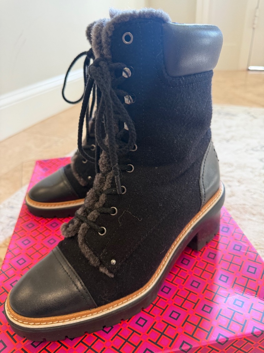 Tory Burch Black Miller Bootie with Shearling Fur